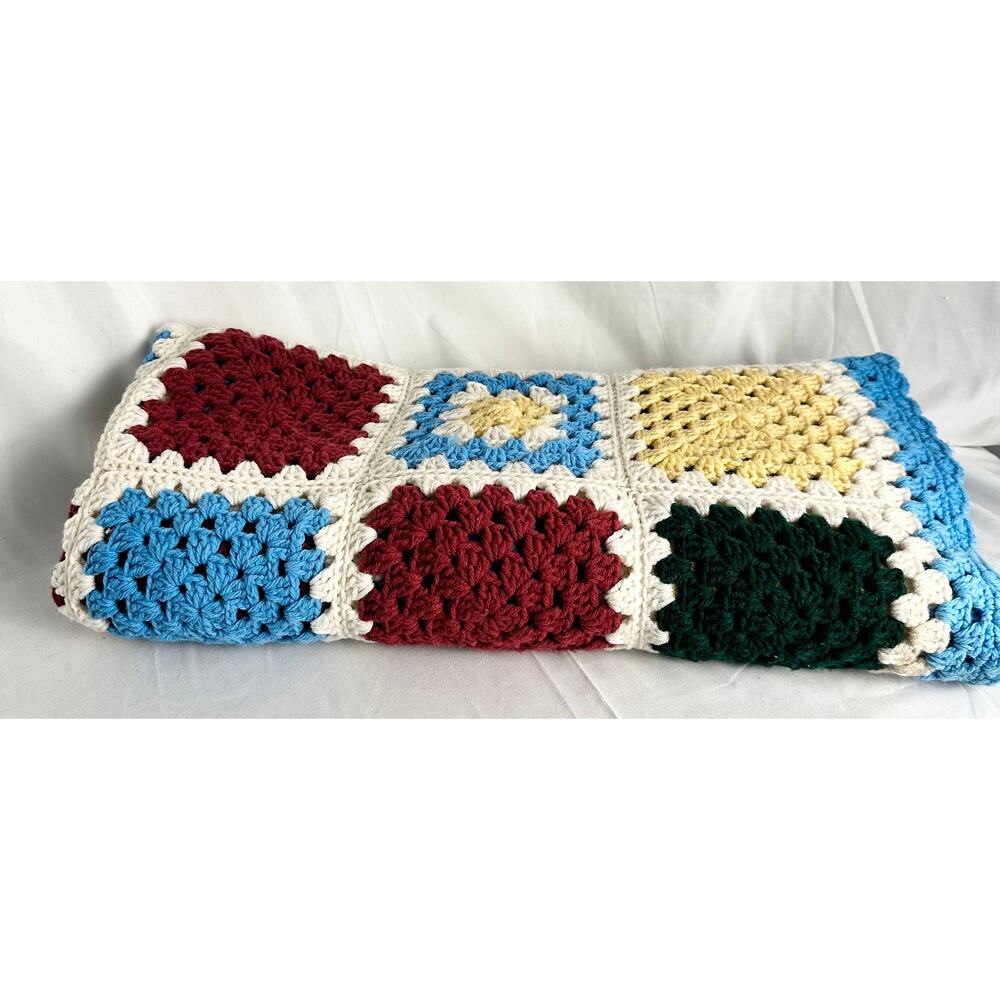 Granny Square Handmade Crocheted Blanket Vintage Blanket 47x57